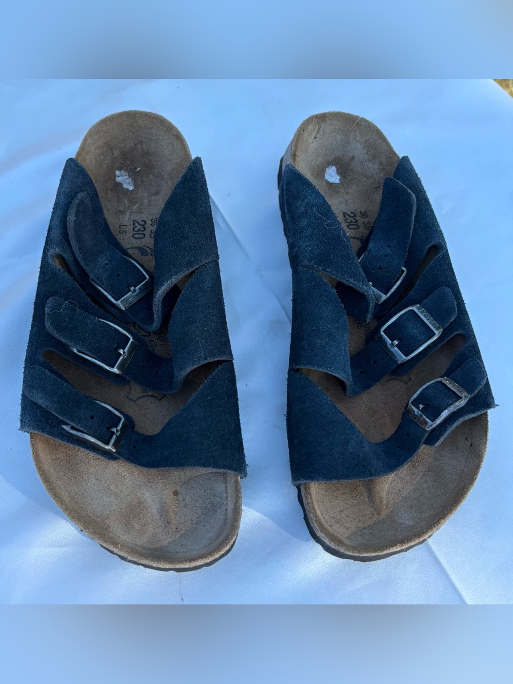 Birkenstock Florida 3-Strap Suede Sandals Navy Blue Womens 36 US 5.5